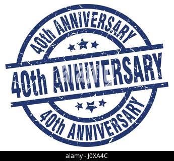 40. Jubiläum-blaue Runde Grunge-Stempel Stock Vektor