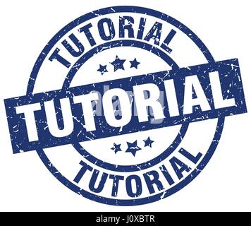 Tutorial-blaue Runde Grunge-Stempel Stock Vektor