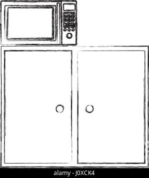 verschwommene Silhouette Küchenregal und Schubladen mit Mikrowelle Stock Vektor