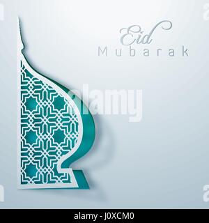 Eid Mubarak Grußkarte - Arabische Muster Moschee Kuppel Papierschnitt Stock Vektor