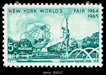 Der 1964 New York World Fair fünf-Cent-Marke Porto Darstellung Unisphere (ist eine kugelförmige Edelstahl-Darstellung der Erde).  Die Unispher Stockfoto