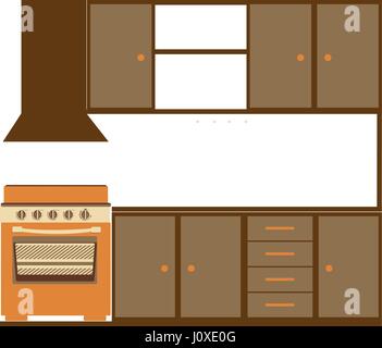 Farbe-Silhouette der Küchenschränke mit Herd und Backofen Stock Vektor