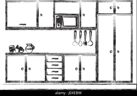 monochrome Skizze der modernen Küche-Kabinette Stock Vektor