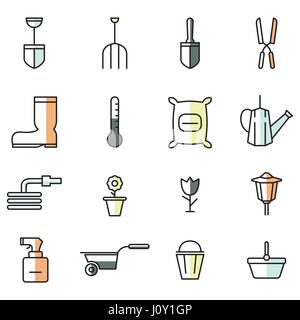 Eine Vektor-Illustration von Frühling Gartenarbeit Symbol setzt im flat design Stock Vektor