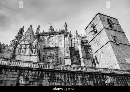 Seitliche Fassade der Catedral de Santa Maria von Plasencia, Caceres, Spanien Stockfoto