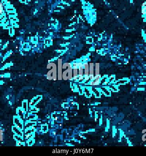 Vektor Denim nahtlose Blumenmuster. Jeans-Hintergrund mit Beeren und Blätter. Blaue Jeans Tuch Hintergrund Stock Vektor