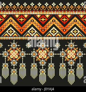 Ethnische Pixel Muster Stickerei, Folklore tribal-design Stock Vektor