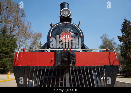 Alten Lokomotive an das Eisenbahnmuseum in Parque Quinta Normal in Santiago, Chile. Stockfoto