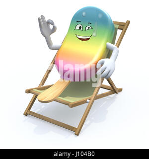 Eis am Stiel-Karikatur, die Ruhe im Strandkorb, 3d illustration Stockfoto