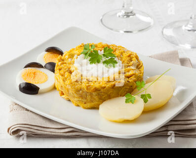 Aji de Gallina, typisches Gericht aus Peru. Stockfoto