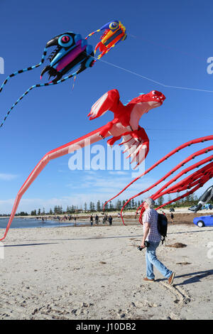 Adelaide, Australien. 17. April 2017. Eine bunte Anzeige von Meerestieren und Tier geformt Drachen füllen den Himmel beim Internaitonal Adelaide Kite Festival am Semaphore Beach in Adelaide Credit: Amer Ghazzal/Alamy Live-Nachrichten Stockfoto