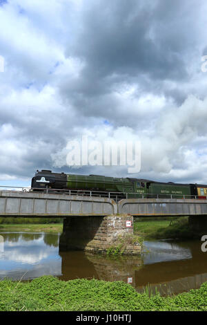 Tornado-Dampfzug. Peterborough, UK. 17. April 2017. Der Tornado Dampf Lok 60163 macht seinen Weg über den Fluss Nene auf dem Weg zum Nene Valley Railway in Wansford, Cambridgeshire. Der Tornado ist eine besondere Ausstrahlung am kommenden Wochenende, nach der vor kurzem bei 100 km/h auf der East Coast mainline Reise machen. Bildnachweis: Paul Marriott/Alamy Live-Nachrichten Stockfoto