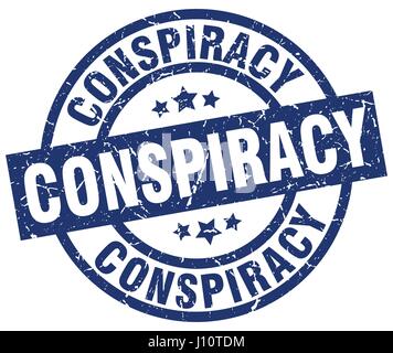 Verschwörung-blaue Runde Grunge-Stempel Stock Vektor