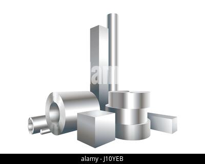 Gruppieren Sie verschiedene Gegenstände aus Metall Stahl Kreis, Quadrat, Hülse Rohr. Vektor-Illustration. Stock Vektor