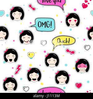 Nahtlose Muster asiatischen Stil mit Anime Emoticons Mädchen Stock Vektor