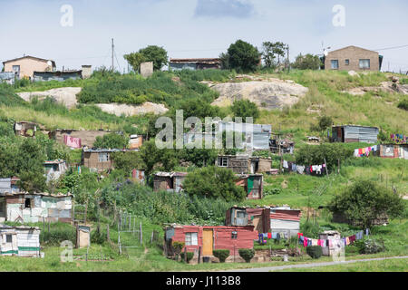 Schwarzen Township Hütten außerhalb Clarens, Provinz Free State, Südafrika Stockfoto