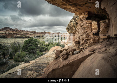 Native American Indian Ruin, Salt Creek, Nadeln Bezirk, Canyonlands National Park, Utah, USA. Stockfoto