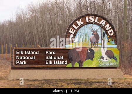 Elk Island National Park-Zeichen Stockfoto