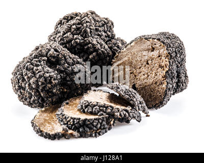 Schwarzen Trüffeln isoliert auf einem weißen Hintergrund. Gourmet und teures Essen. Stockfoto