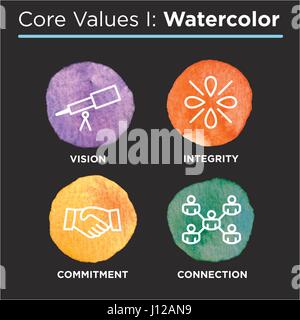 Firma Grundwerte Umriss Icons für Websites oder Infografiken Stock Vektor
