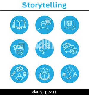 Storytelling-Icon-Set mit Sprechblasen und Bücher Stock Vektor