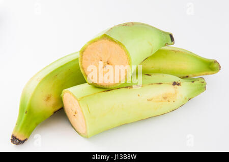 Wegerich oder grüne Banane (Musa X paradisiaca) in weißen Hintergrund isoliert Stockfoto