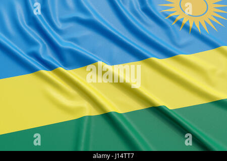 Ruanda-Flagge. Wellige hoch detaillierte Stoff. Abbildung 3D-Rendering Stockfoto