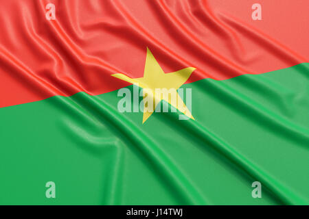 Burkina Faso Fahne. Wellige hoch detaillierte Stoff. Abbildung 3D-Rendering Stockfoto