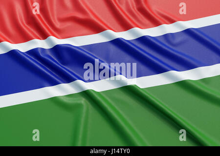 Gambia-Flagge. Wellige hoch detaillierte Stoff. Abbildung 3D-Rendering Stockfoto