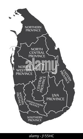 Sri Lanka Karte gekennzeichnet schwarz Abbildung Stock Vektor