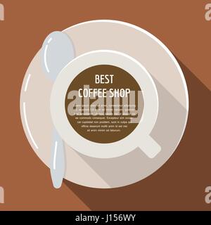 Tasse Kaffee flache Abbildung. Espresso trinken Draufsicht Konzept für Café-Menü Stock Vektor