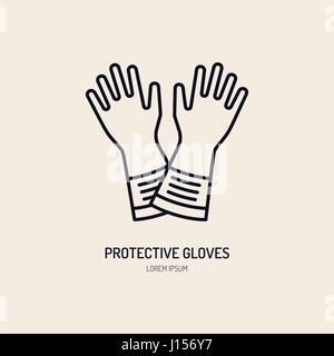 Schutzhandschuhe, Schutz flache Linie Handsymbol. Vektor-Logo für persönliche Schutzausrüstung-Store. Sichere Arbeit dünne lineare Zeichen Stock Vektor