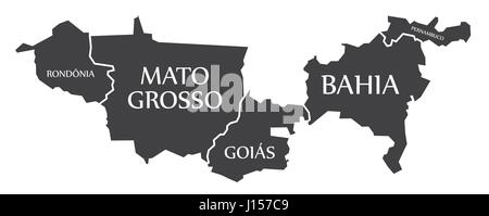 Rondonia - Mato Grosso - Goias - Bahia - Pernambuco Karte Brasilien Abbildung Stock Vektor