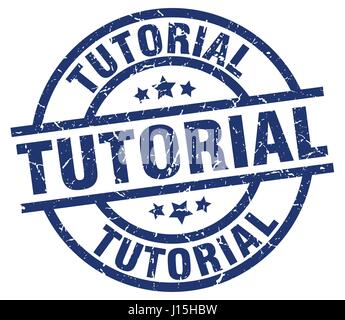Tutorial-blaue Runde Grunge-Stempel Stock Vektor