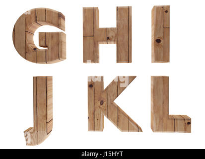 hölzerne Alphabet Buchstaben englischer Sprache G H I J K L in 3D Bild rendern Stockfoto