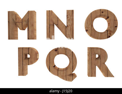 hölzerne Alphabet Buchstaben englischer Sprache M N O P Q R in 3D Bild rendern Stockfoto