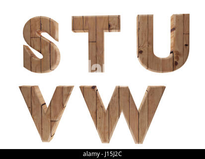 hölzerne Alphabet Buchstaben englischer Sprache S T U V W in 3D Bild rendern Stockfoto