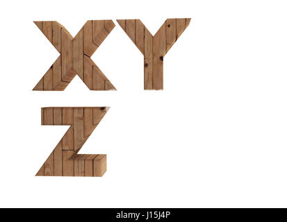 hölzerne Alphabet Buchstaben englischer Sprache X Y Z in 3D Bild rendern Stockfoto