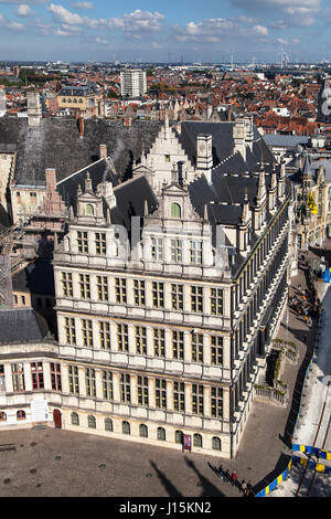 Rathaus, gesehen vom Belfry, Gent, Belgien. Stockfoto