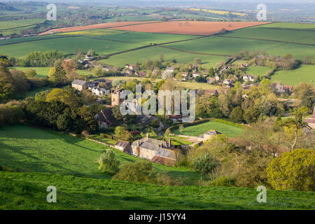 Hohe Ansicht von Corton Denham, einem traditionellen Dorf in Somerset, England, UK Stockfoto