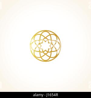 Isolierte abstrakt Runde Form goldene Farbe Logo, dekorative luxuriösen gold Logo, Vektor-Illustration Blumenmuster auf schwarzem Hintergrund Stock Vektor