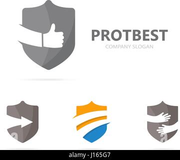 Vektor des Schildes und wie Logo-Kombination. Sicherheit und beste Symbol oder Symbol. Unique zu schützen und Rechtsanwalt-Logo-Design-Vorlage. Stock Vektor