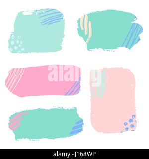Eine Reihe von bunten Pinselstrichen, isoliert auf weißem Hintergrund. Handgezeichnete Grafik-Design-Elemente mit Kopie-Raum. Stock Vektor