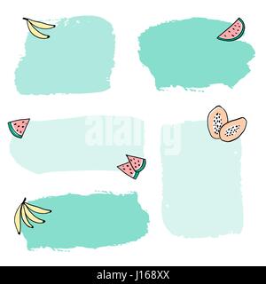 Eine Reihe von bunten Bildern dekoriert mit Früchten, isoliert auf weißem Hintergrund. Handgezeichnete Grafik-Design-Elemente mit Kopie-Raum. Stock Vektor