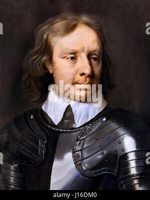 Oliver Cromwell. Porträt von Oliver Cromwell (1599-1658) von Christian Richter nach Samuel Cooper, Miniatur auf Pergament, frühen 18thC. Stockfoto