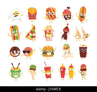Fast-Food-Figuren - Vektor-Set von Maskottchen Illustrationen. Stock Vektor