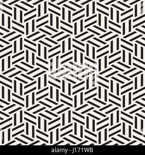 Kubische Gitter Tiling endlose elegante Textur. Abstrakten geometrischen Hintergrund-Design. Nahtlose Rhombus Formen schwarz-weiß Vektormuster. Stock Vektor