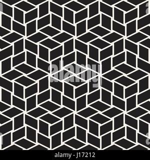 Kubische Gitter Tiling endlose elegante Textur. Abstrakten geometrischen Hintergrund-Design. Nahtlose Rhombus Formen schwarz-weiß Vektormuster. Stock Vektor