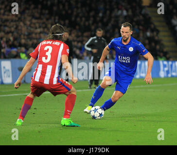 Leicester, England, 18. April 2017.  Danny Drinkwater in Aktion für Leicester während UEFA Champions League Viertel Finale zwischen Leicester City FC und Atletico Madrid.  © Phil Hutchinson/Alamy Live-Nachrichten Stockfoto