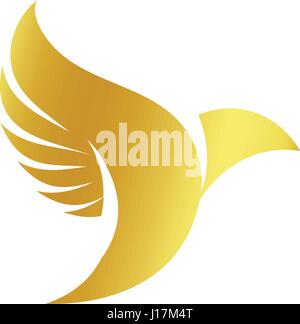 Isolierte abstrakte Goldfarbe Vögel Silhouetten-Logo auf weißem Hintergrund, Flügel und Federn Elemente Schriftzug set Vektor-illustration Stock Vektor